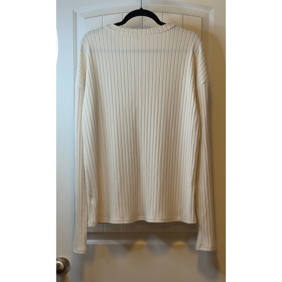 Shein Cream Ribbed Knit  2pc Set V Neck Top Wide Leg Pants Cozy Workwear 2X # - Picture 8 of 16